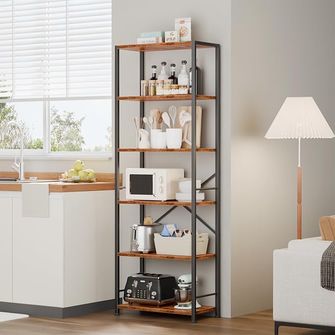 Furologee 6 Tier Book Shelf Set of 2, Tall Wide Bookshelf, Industrial Open - Image 4
