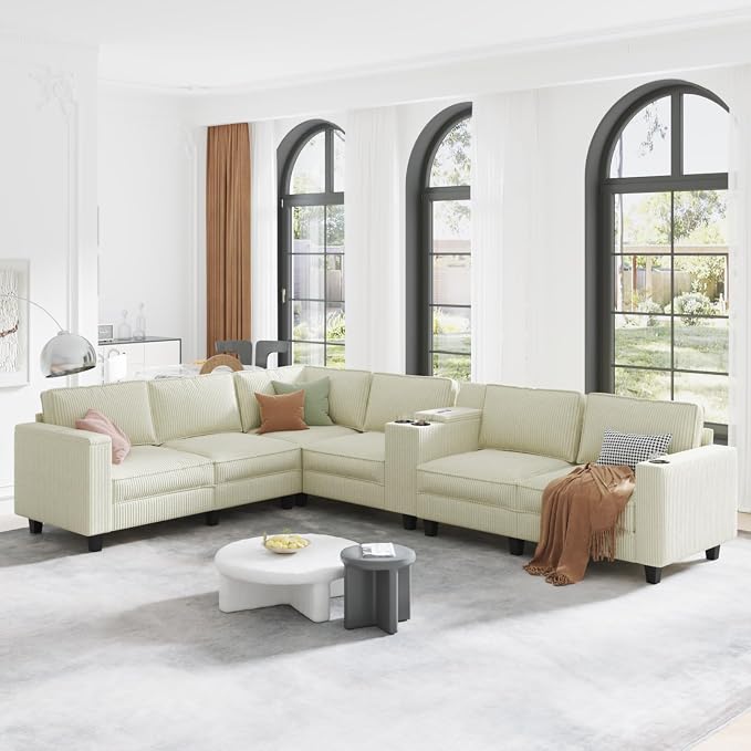 KEIKI 133" L-Shaped Oversized Corduroy Modular Sectional Sofa by KEIKI