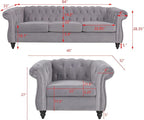 RARZOE Modern 2 Pieces Living Room Sofa Set, Contemporary Tufted Button Velvet - Image 2