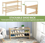 ROMGUAR CRAFT 3-Tier Bamboo Long Shoe Rack, Free Standing Wood Shoe Shelf - Image 6