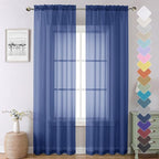 Royal Blue Sheer Curtains 90 Inches Long 2 Panels, Living Room Curtains by Lecloud