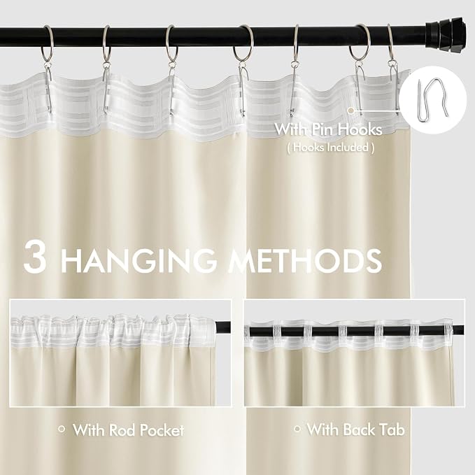 MIULEE Birch Back Tab Blackout Curtains 52x96 Inch Long 2 Panels Set | Rod - Image 3