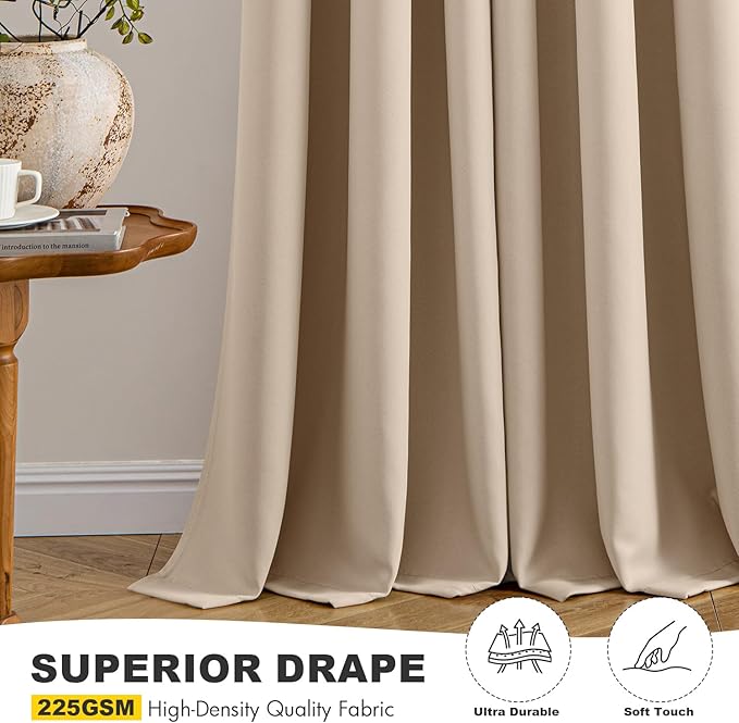 MIULEE Blackout Curtains for Bedroom 2 Panels 40 x 84 Inch Long Beige | Thermal - Image 5