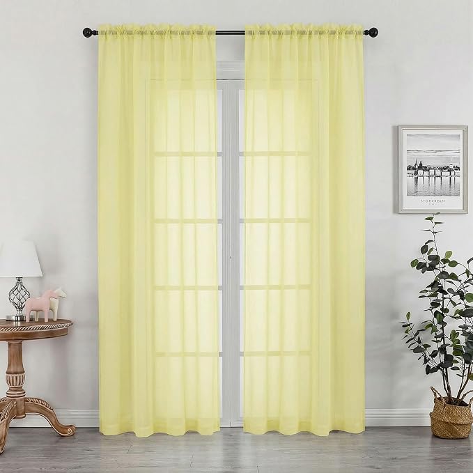 Sheer Curtains 84 inches Long 2 Panels Set by OWENIE