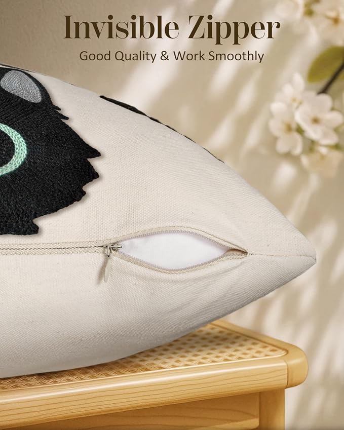 Embroidered Lumbar Pillow Cover 20x12 Inch, Cat Bone | Decorative Throw Pillow - Image 3