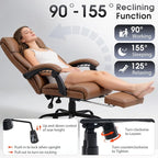 High Back Office Chair with Footrest, 155° Reclining Leather Comfy Desk Chair - Image 5
