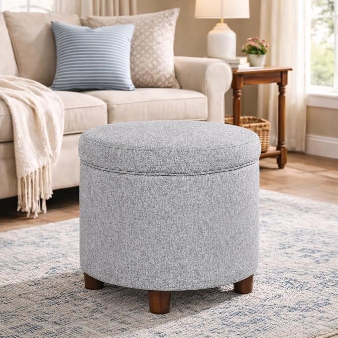 Homepop Home Decor | Upholstered Round Storage Ottoman | Ottoman - Image 4