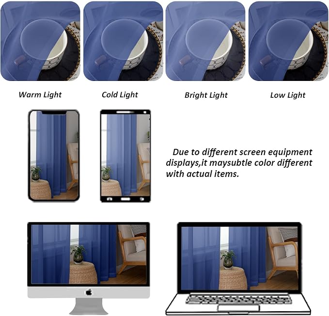 Chyhomenyc Royal Blue Sheer Curtains 84 Inches Long, 2 Panels | Light Filtering - Image 8