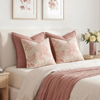 Set of 2 Decorative Floral Pillow Covers 18x18 Inch Light Pink | Neutral - Image 6
