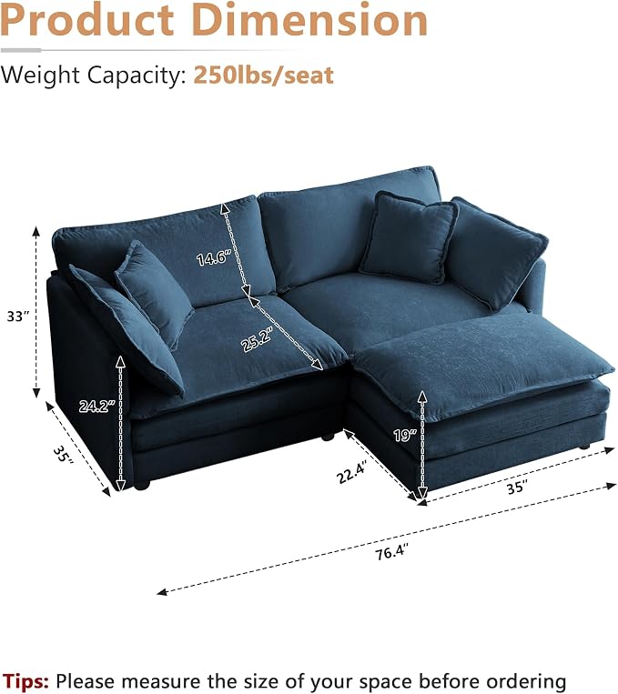 mikibama Modular Sectional Sofa, 76.4 Inch L Shaped Couch Set - Image 2