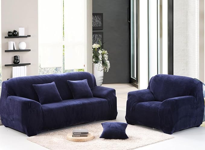vctops 1-Piece Velvet Plush Stretch Loveseat Sofa Slipcover - Image 2