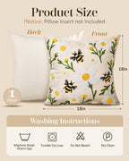 Embroidered Throw Pillow Cover 18x18 Inch, Flower Bee | Decorative Pillow Cover - Image 4
