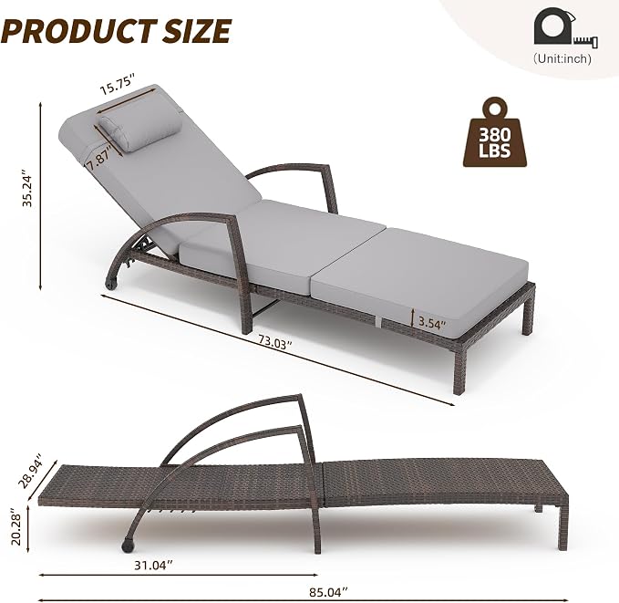 GarveeLife 2-Piece Rattan Patio Folding Chaise Lounge, 5-Position Adjustable - Image 2