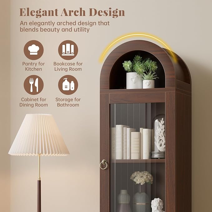 71" Tall Arched Cabinet with Acrylic Door, Modern Curio Arched Bookcase with - Image 4