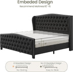 LARMACE King Size Bed Frame Velvet Upholstered Platform Bed - Image 8