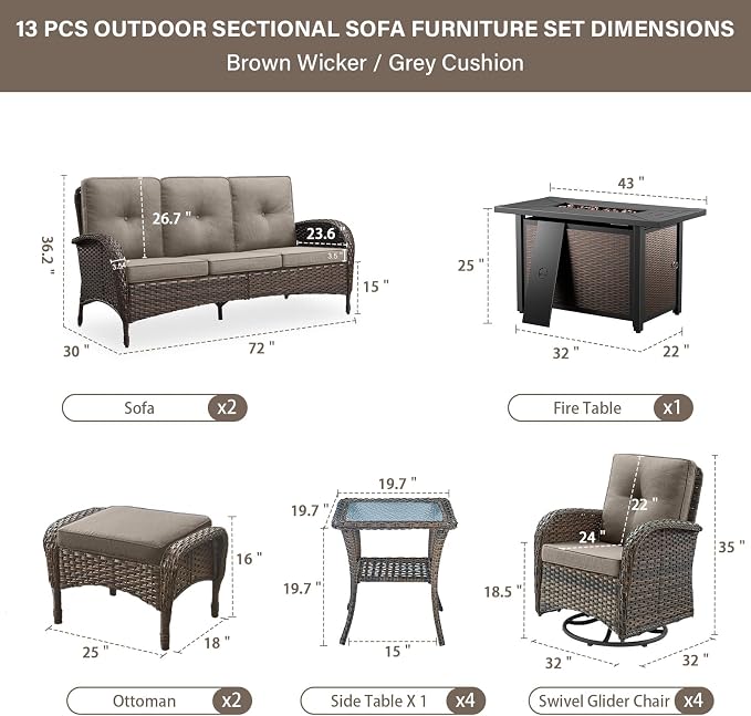 Belord Grand 13 Pieces Outdoor Patio Furniture Set - Image 2