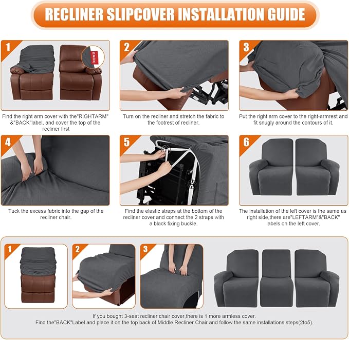 VANSOFY Recliner Covers, 3-Pieces Stretch Reclining Couch Covers - Image 5
