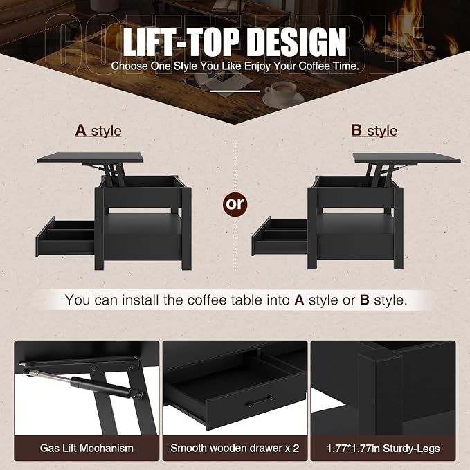 Rolanstar Coffee Table, Lift Top Coffee Table - Image 6