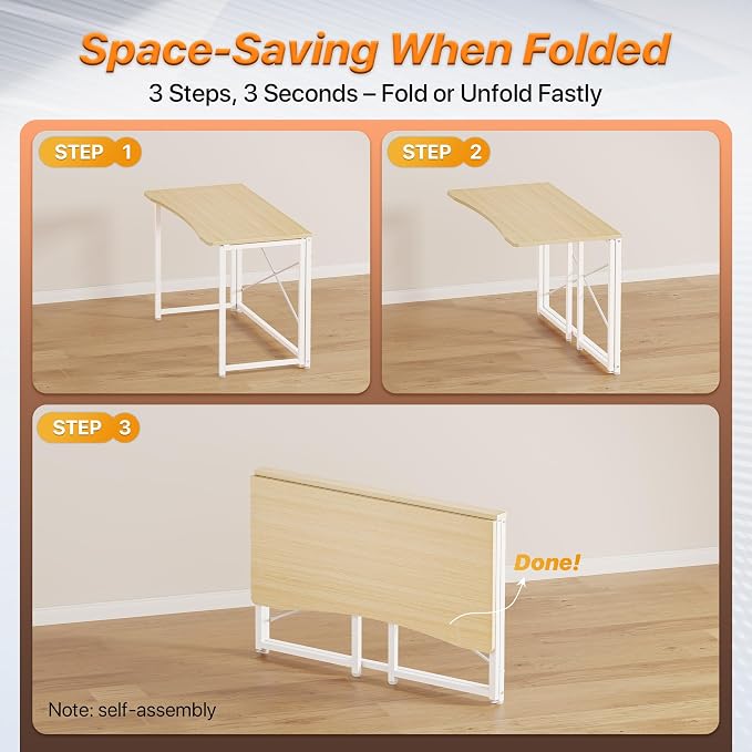 Huuger Folding Desk for Small Spaces, 39.3 Inch Foldable Computer Table - Image 7