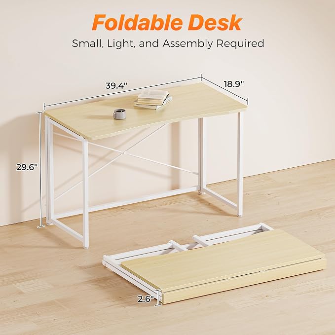 Huuger Folding Desk for Small Spaces, 39.3 Inch Foldable Computer Table - Image 2