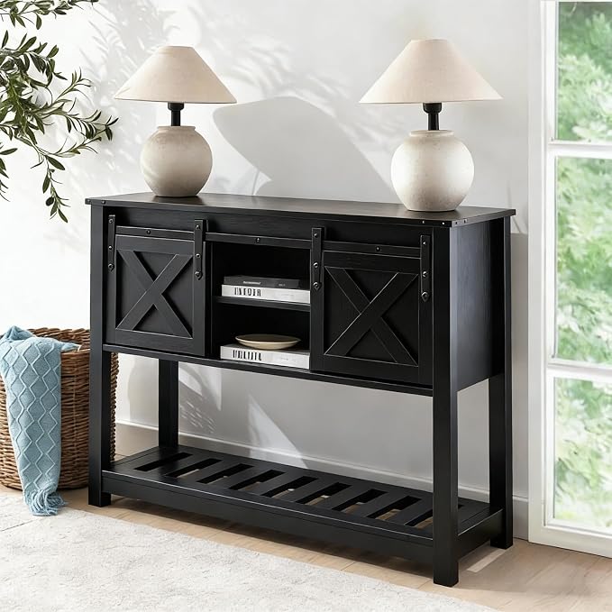 Black Farmhouse Entryway Table, Rustic Hallway Table by Home