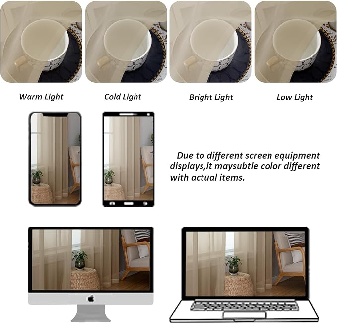 Chyhomenyc Taupe Sheer Curtains 84 Inches Long - Image 8