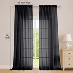 Black Sheer Curtains, Sheer Curtains 96 inches Long 2 Panels Set, Rod Pocket - Image 4