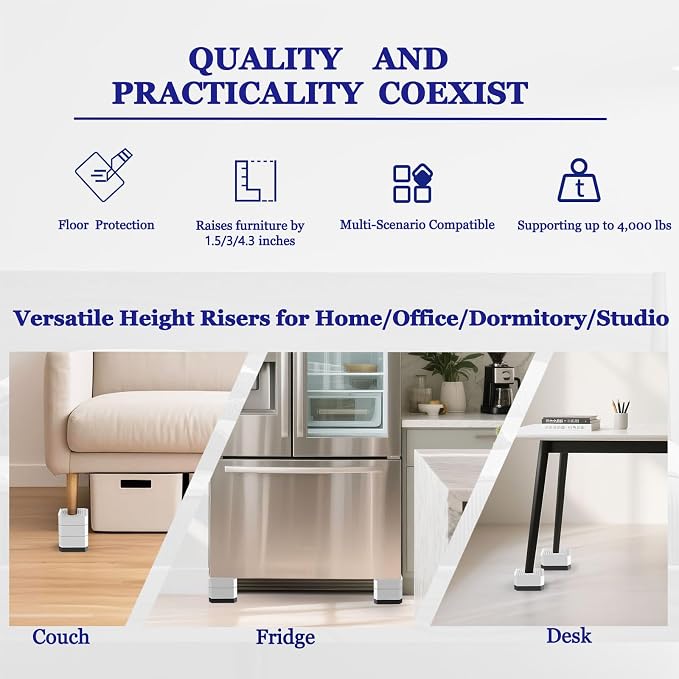 Bed Risers Heavy Duty, Adjustable Furniture Riser Blocks Lift 1.5, 4.3 inches - Image 4