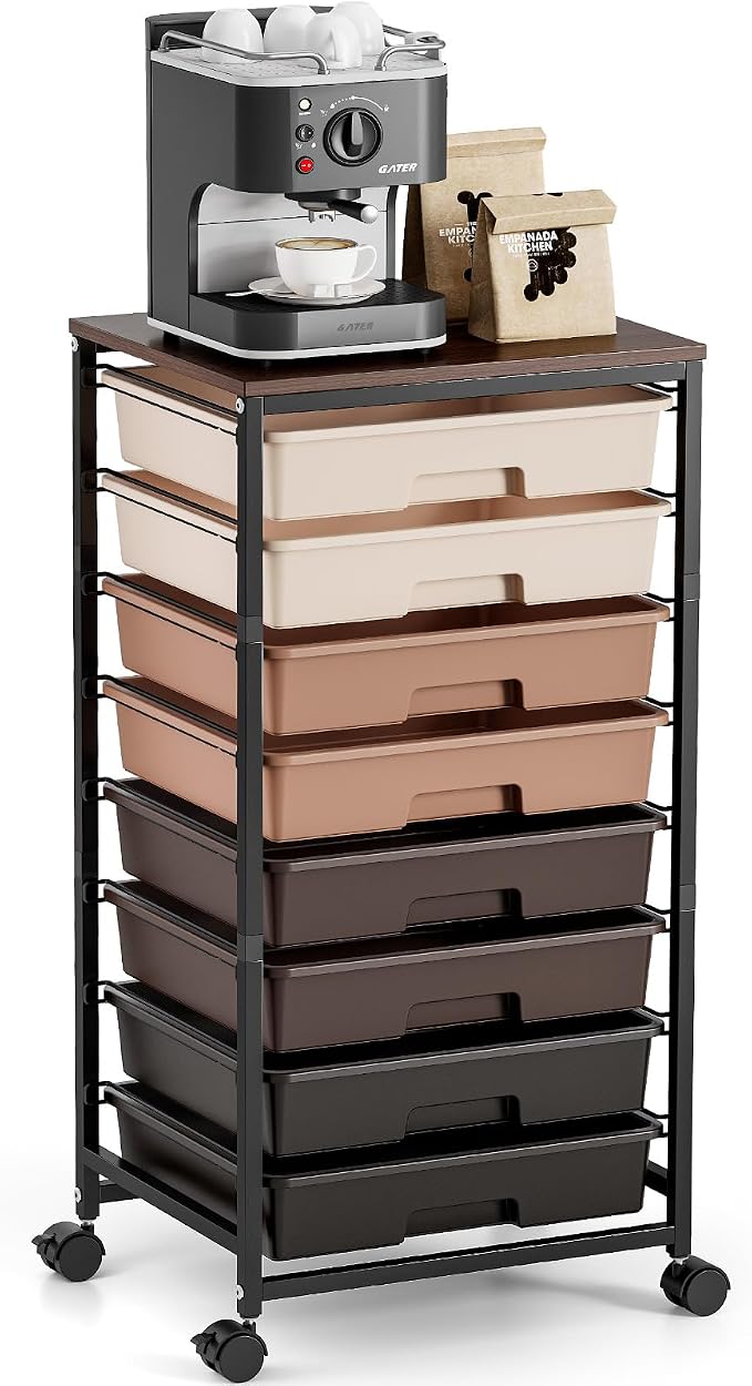 TOOLF Rolling Carts with Wheels, 8-Drawer Utility Cart, Wooden Tabletop Storage by TOOLF