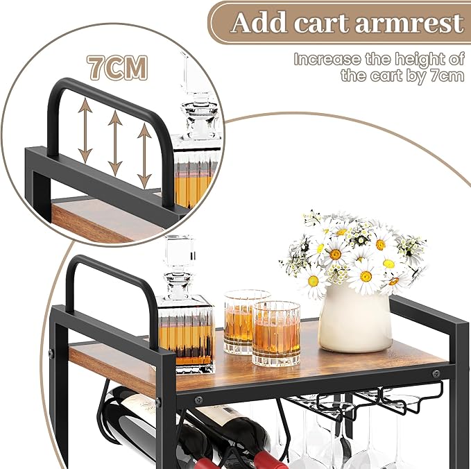 Bar Cart for The Home, 3 Tier Kitchen Carts - Image 4