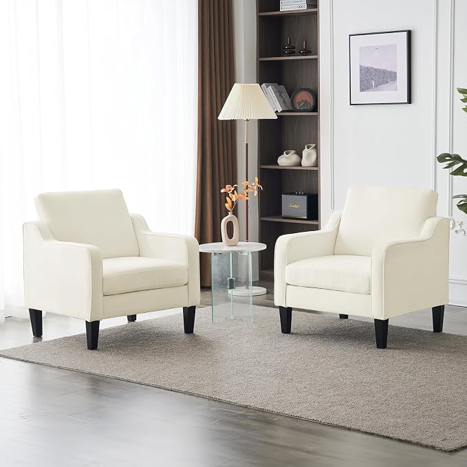 VINGLI Mid Century Modern Accent Chairs Set of 2, Comfy Armchair Chenille Sofa - Image 2