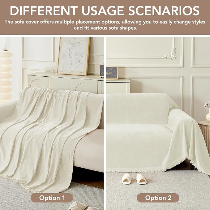 Couch Cover for Dogs, Boho Sofa Covers for 3 Cushion Couch, Chenille Sofa - Image 5