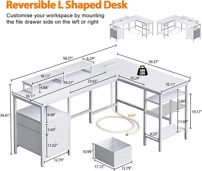 Furologee White 59” L Shaped Desk - Image 3