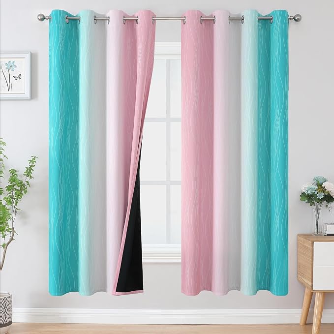 Pink and Teal Ombre Blackout Curtains by ESTELARTEXTILER