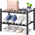 viewcare Black Small Shoe Rack for Entryway, 2-Tier Bamboo Shoe Organizer for by VIEWCARE