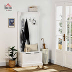 HOMCOM Hall Tree with Bench and Shoe Storage, 3-in-1 Entryway Bench with Coat - Image 2