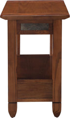 Leick Home Sibley End Table, Solid Wood, 1 Storage Drawer, Slate Tile Details - Image 4