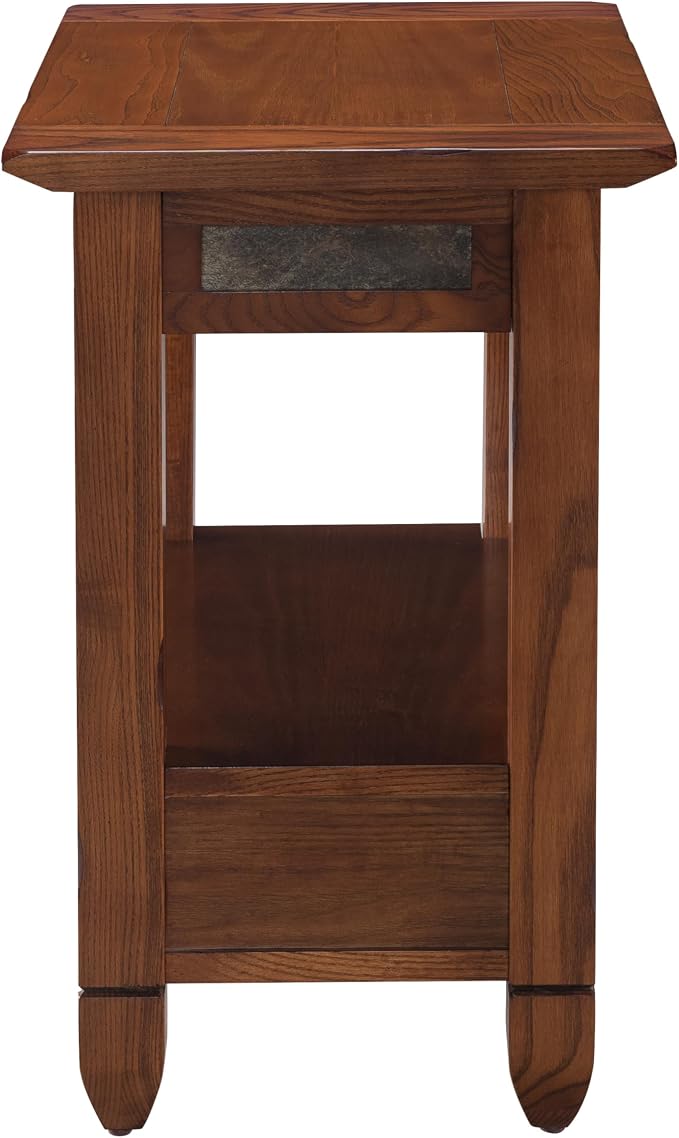 Leick Home Sibley End Table, Solid Wood, 1 Storage Drawer, Slate Tile Details - Image 4