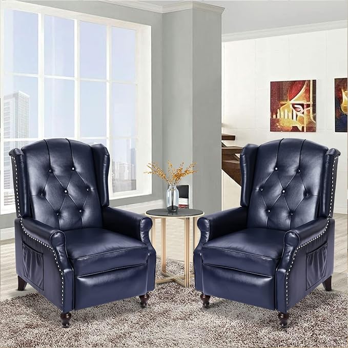 Wingback Recliner Chair with Massage and Heat, Tufted PU Leather Push Back by Consofa