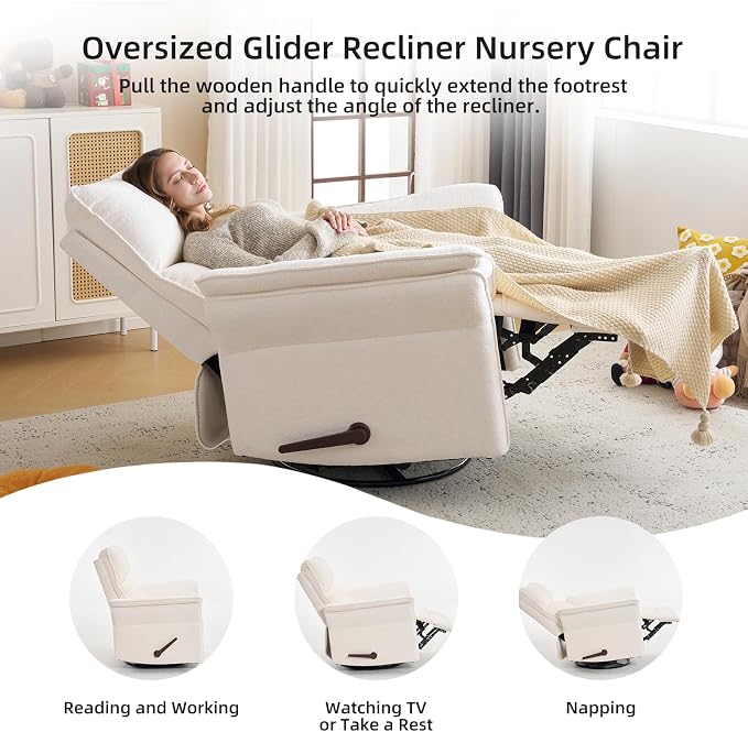 Oversized Recliner Chair, Chenille Glider Rocking Nursery Chair - Image 7