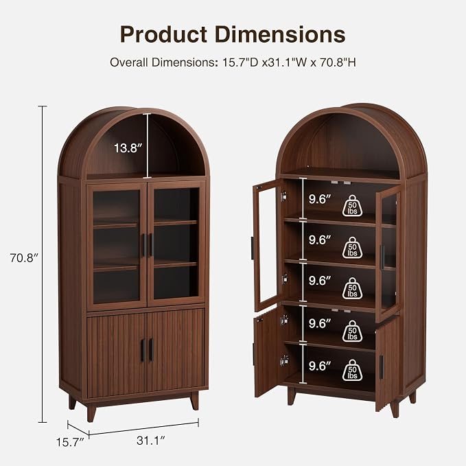 FiveWillowise 71" Tall Arched Cabinet - Image 2