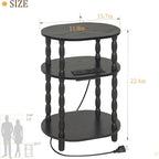 MaxSmeo Black Side Table with Charging Station, 3-Tier Small Oval End Table - Image 3