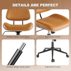 Armless Office Chair with Wheels, PU Leather Adjustable Height Desk Chair - Image 4
