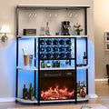 PUKAMI Bar Cabinet with Fireplace, Home Mini Bar Cabinet with Power Outlet and by PUKAMI