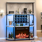 PUKAMI Bar Cabinet with Fireplace, Home Mini Bar Cabinet with Power Outlet and by PUKAMI