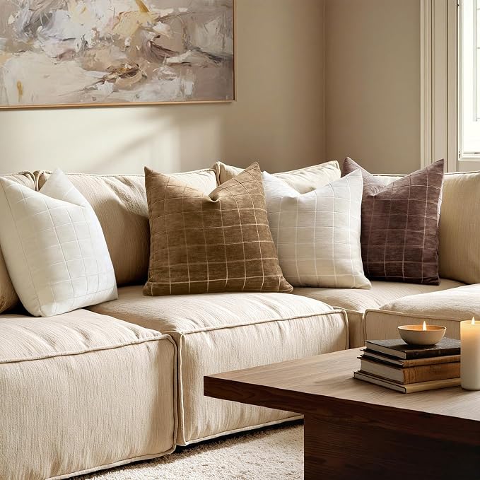 MIULEE Decorative Chenille Check Throw Pillow Covers Vintage Plaid Couch - Image 4