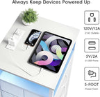 Fixwal White Nightstand with Charging Station, LED Night Stand with 3 Fabric - Image 5