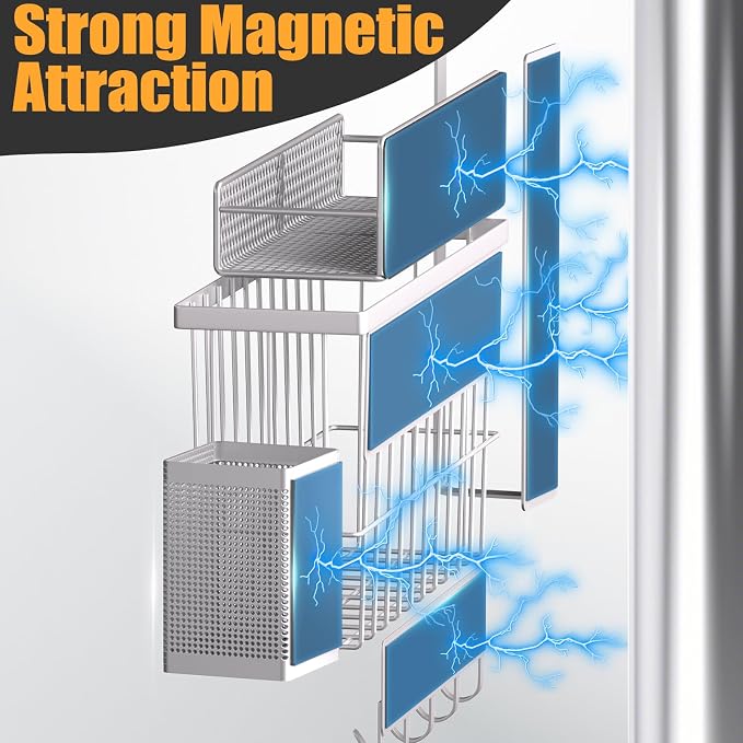 Magnetic Spice Rack for Refrigerator, 7 Pack 100% Metal Strong Magnet Shelf - Image 3