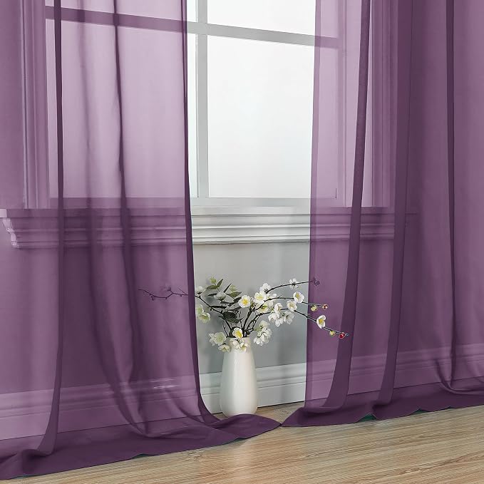 Plum Sheer Curtains 63 Inches Long 2 Panels - Image 6
