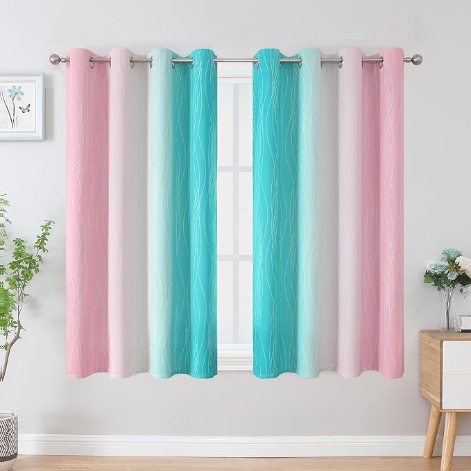 Pink and Teal Ombre Blackout Curtains - Image 2